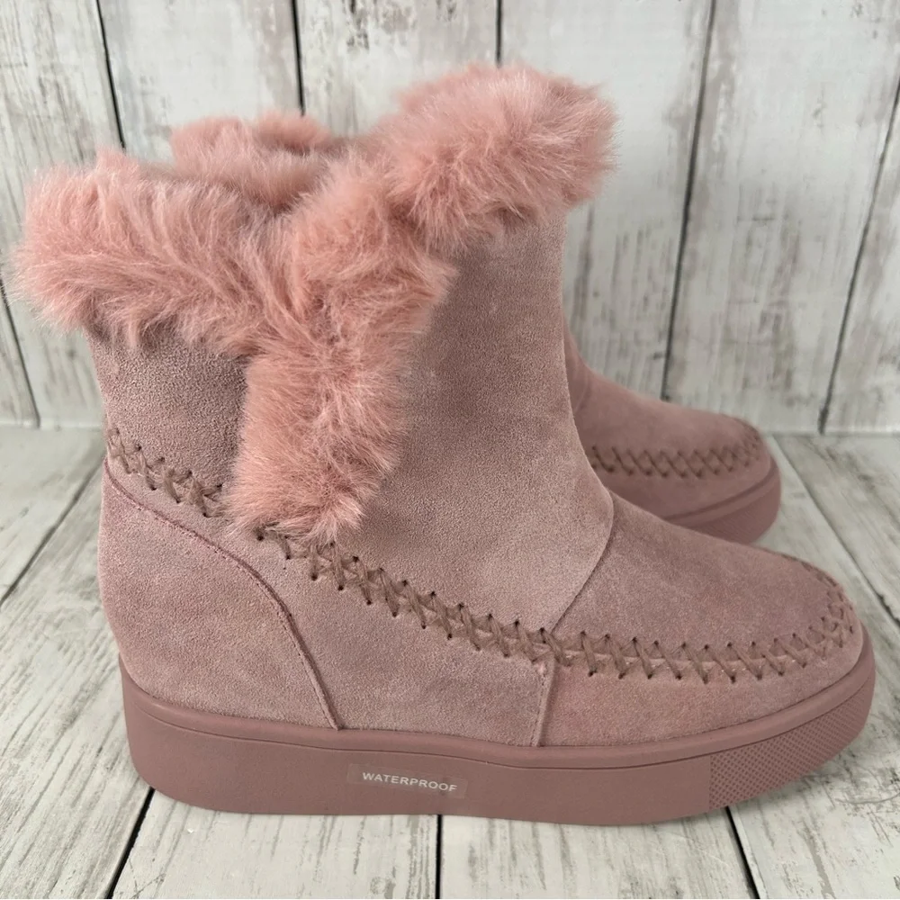 AQUA COLLEGE ANKA Women's Waterproof Suede Faux Fur Winter Boots Pink 6.5 NIB